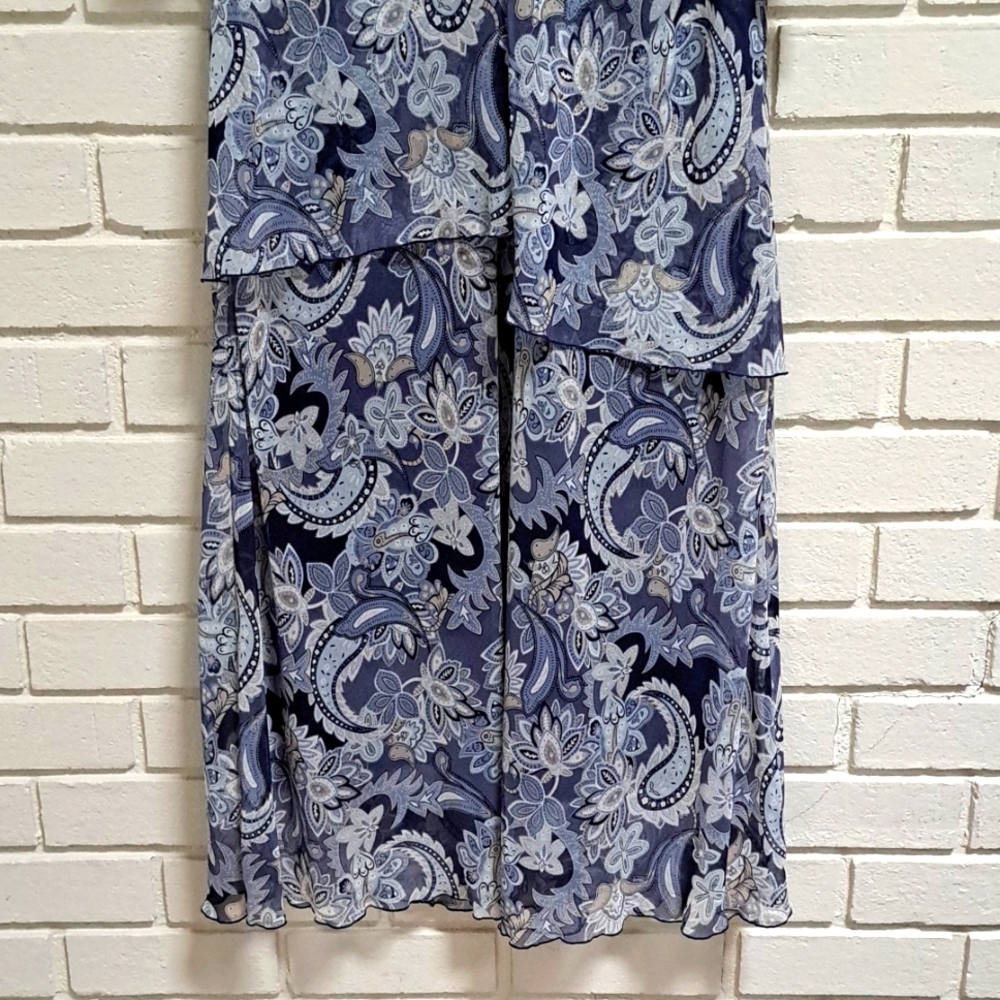 Beautiful Blue Formal Paisley Lined Sheer Sleeve Maxi Dtess. Size 24W NWT - Picture 3 of 10